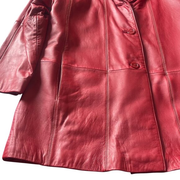 TIBCA Leathers Red Genuine Leather Blazer Jacket 14P Petite Luxury Coat - Picture 7 of 9